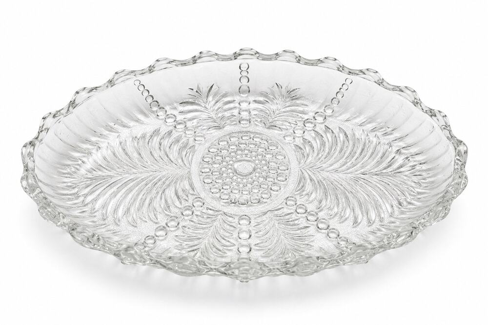 Vintage Clear Pressed Glass Oval Relish Candy Trinket Dish Feather Pattern 6.5"